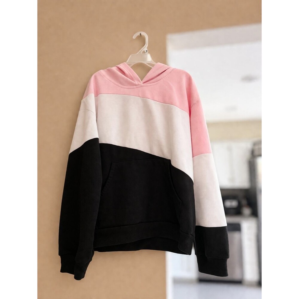 #122 - Hopeac Girls Pink and Black Color Block Hoodie Large